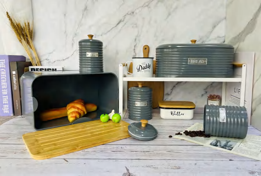 grey bread bin set